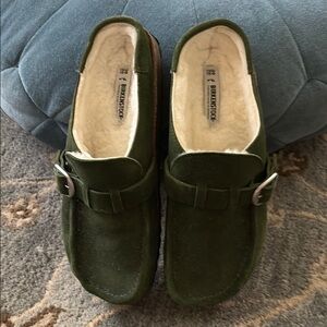 Birkenstock Green Suede Shearling Clogs Sz 39